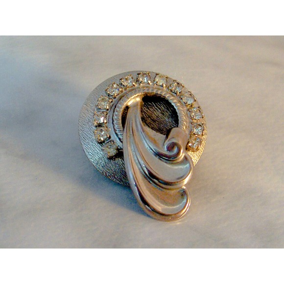 Vintage Silver Retro Diamond Rhinestone Brooch Pin , Circa 1950 s - Picture 1 of 5